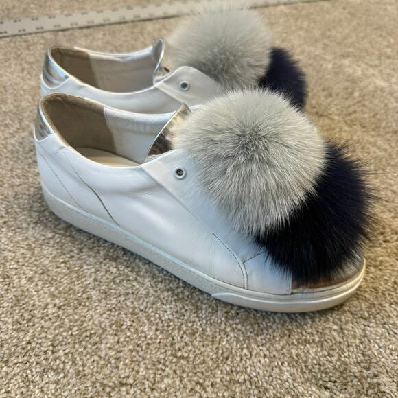 Here/Now 9.5  fox fur Pom Pom platform sneakers 2527 - Picture 7 of 8